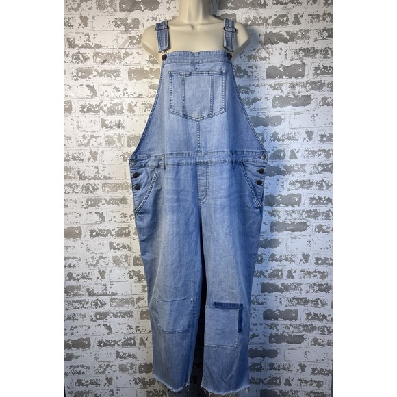 American Rag Overalls Sz 22W Patchwork Cropped Frayed Hem Aged Weathered - Picture 2 of 16